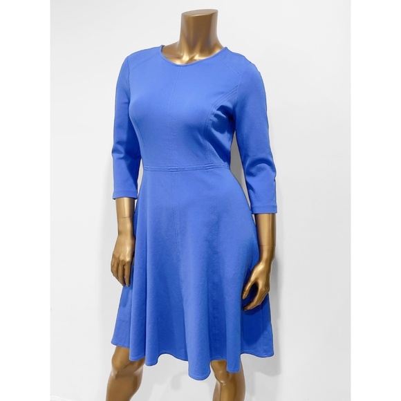 Eliza J Women's Blue Stretch 3/4 Sleeve Seamed Fit & Flare Dress Size 8 - Picture 3 of 5